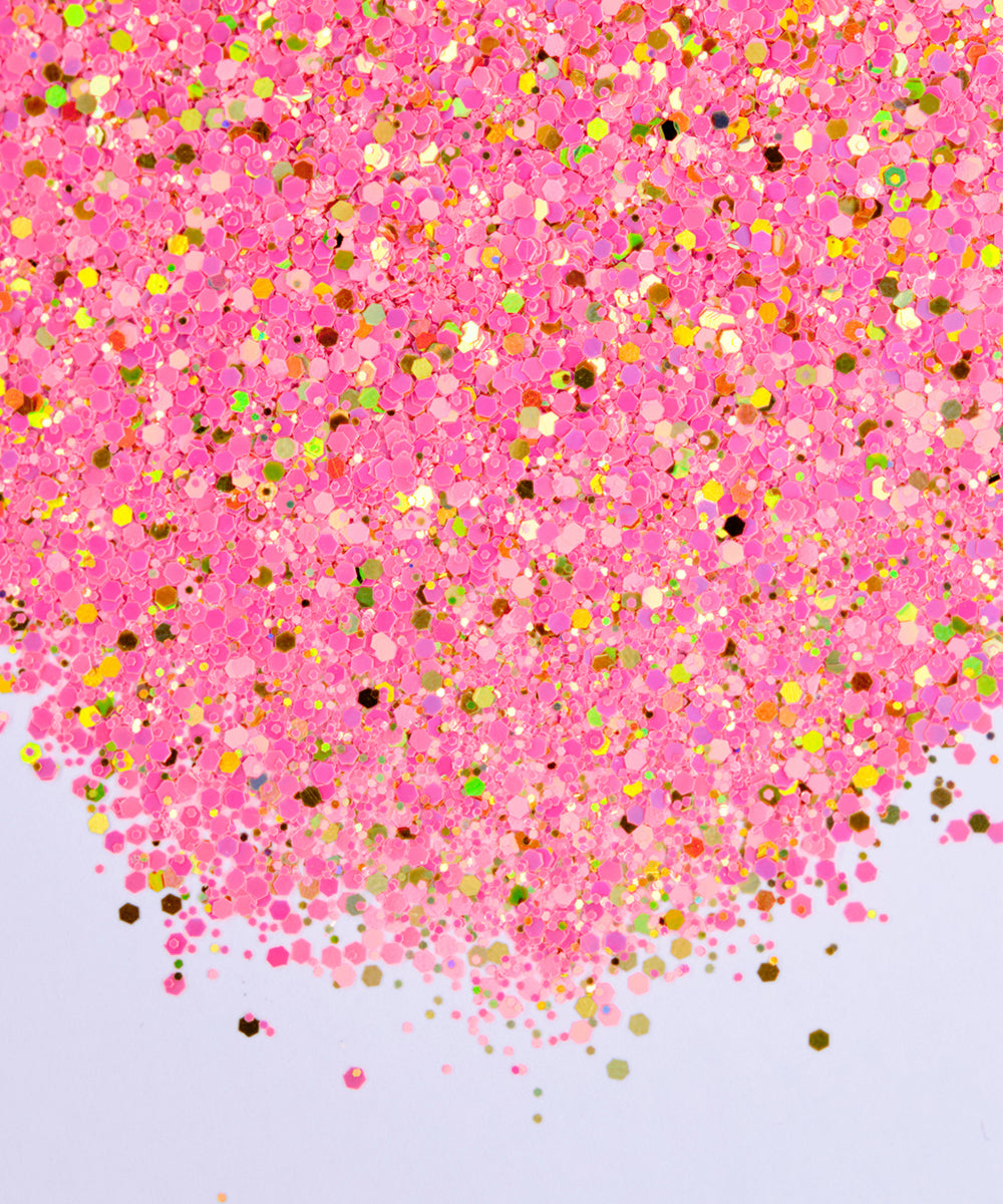 Glitter Chunky hexágonos pequeños rosado y dorado