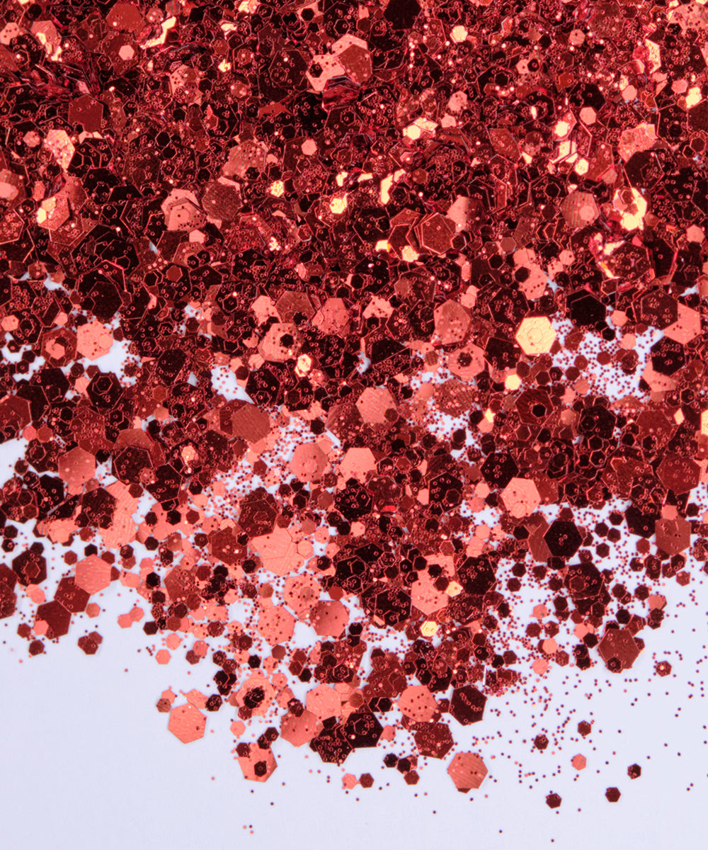 Glitter Chunky hexágonos distintos tamaños rojo