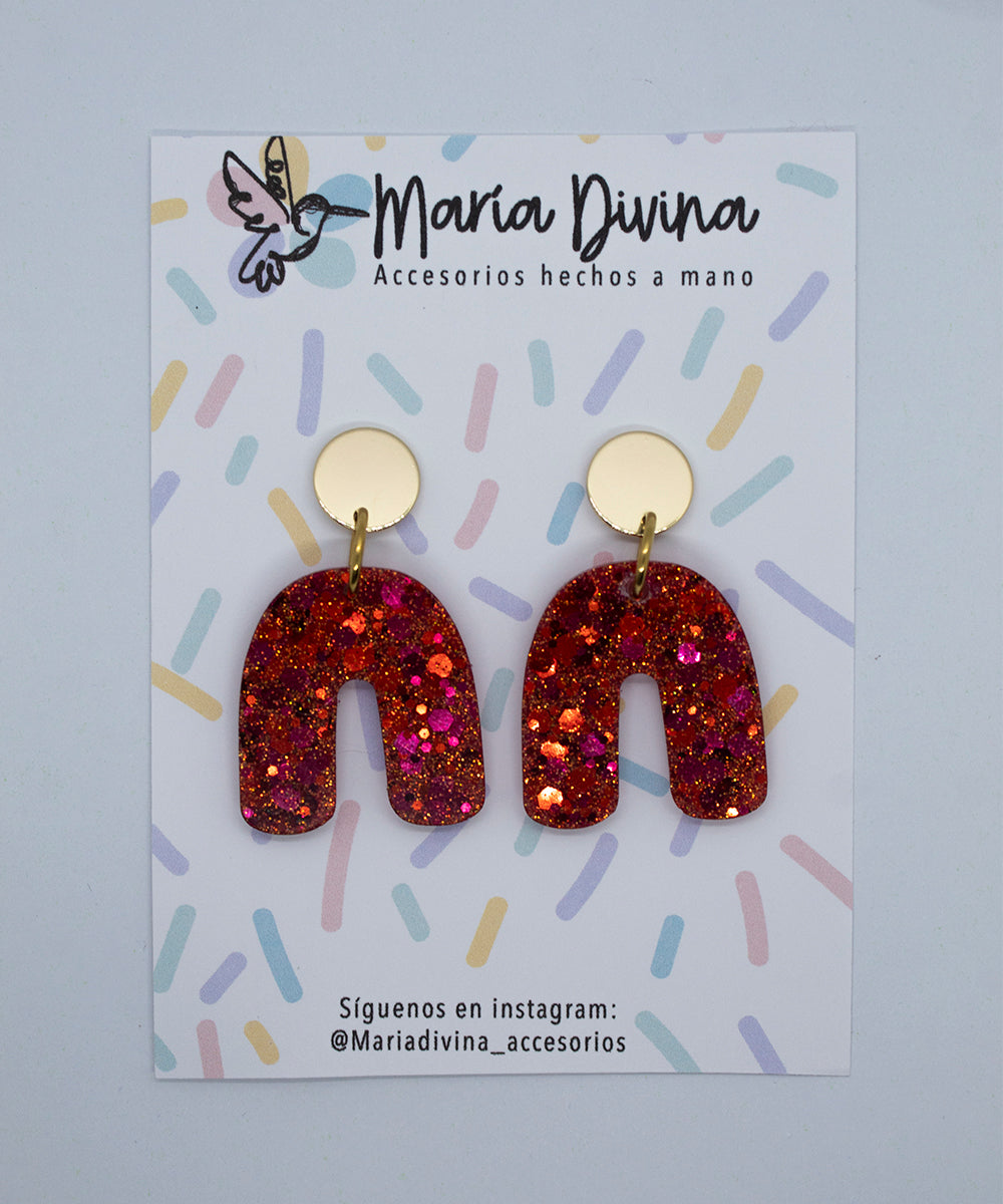 Aros arco glitter rojo