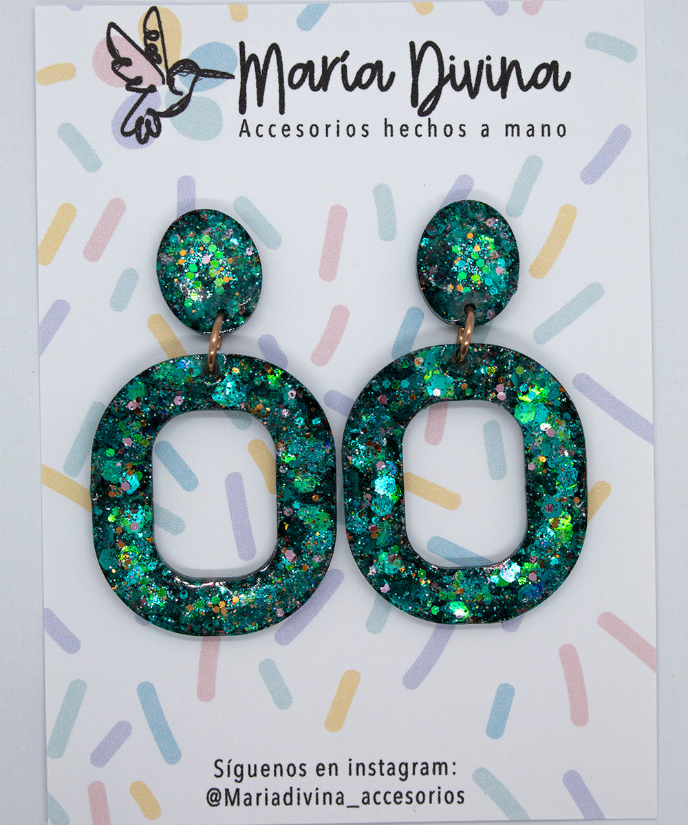 Aros argollas medianas glitter verde
