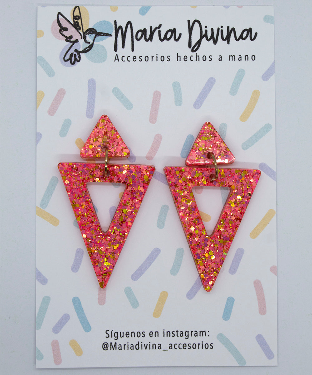 Aros triangulares glitter rosa y dorado