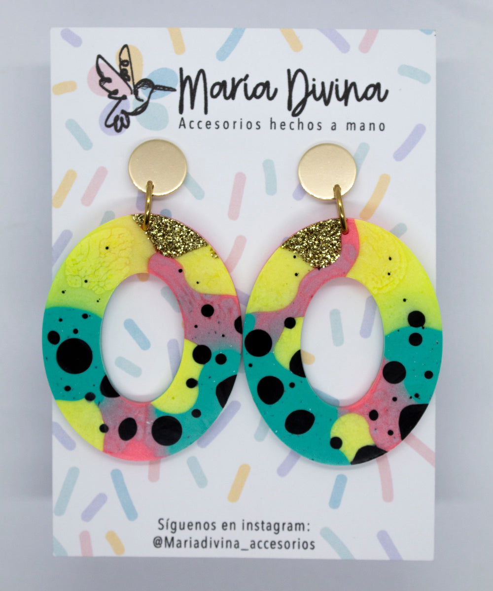 Aros argolla grandes multicolor base bañada en oro
