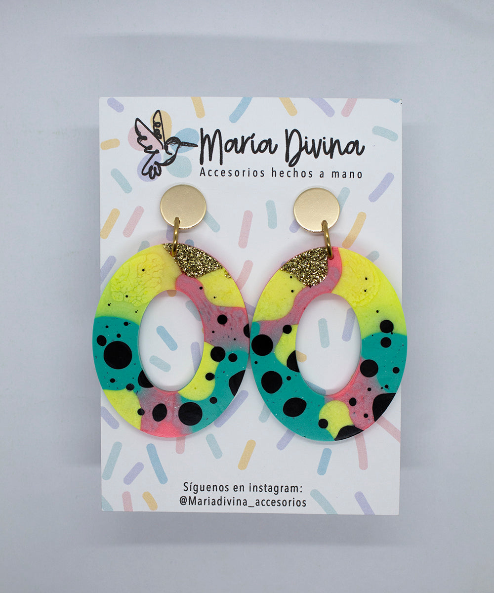 Aros argolla grandes multicolor base bañada en oro