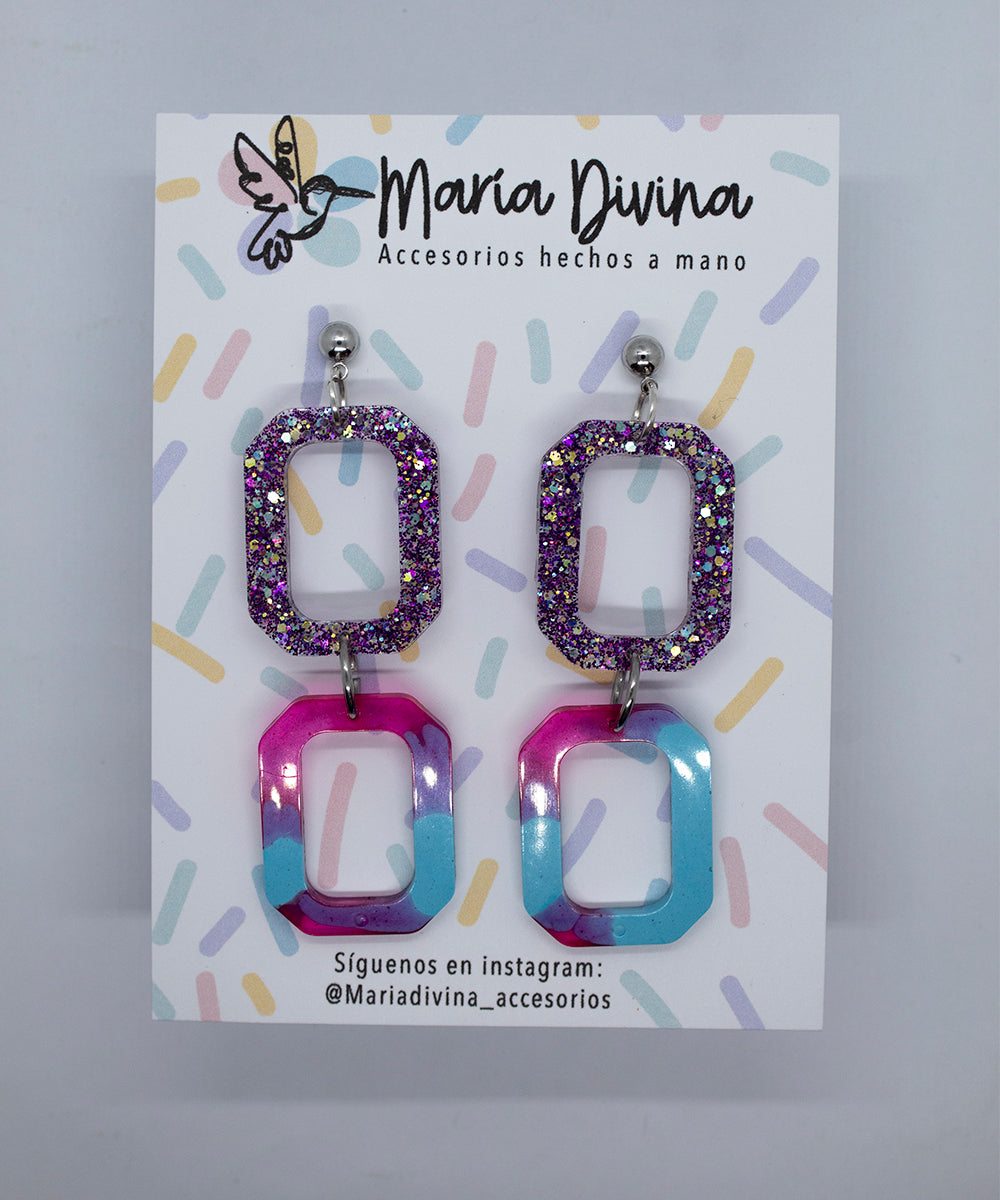 Aros cadenas multicolor, base bañada en plata