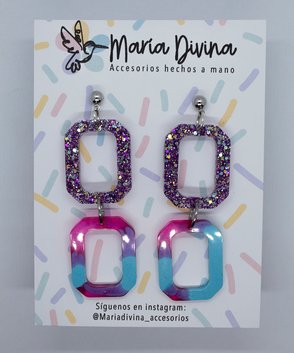 Aros cadenas multicolor, base bañada en plata