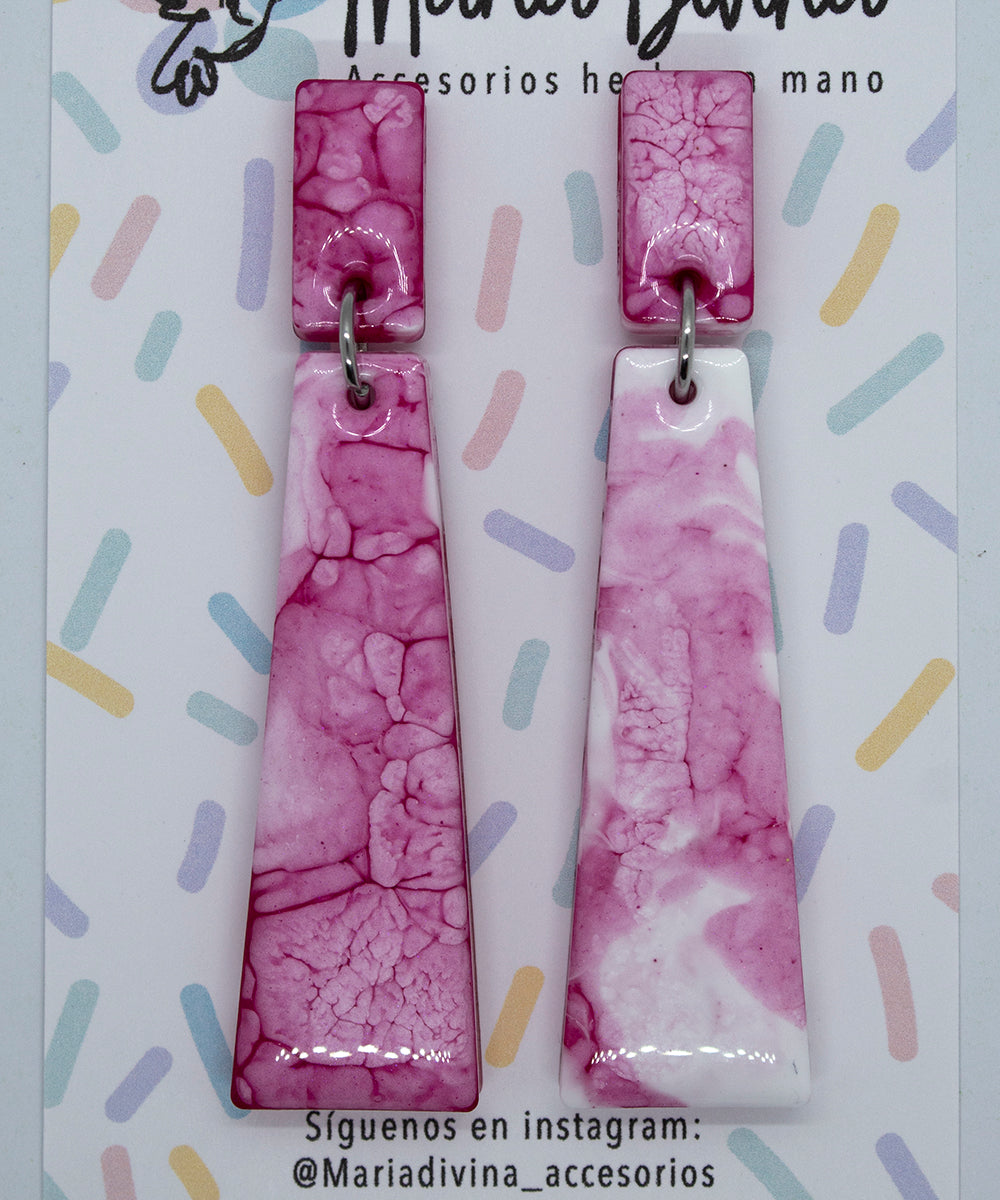 Aros extra largos colgantes rosados y blancos