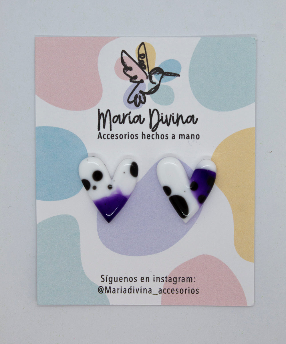 Aros corazón blanco, morado y negro #2