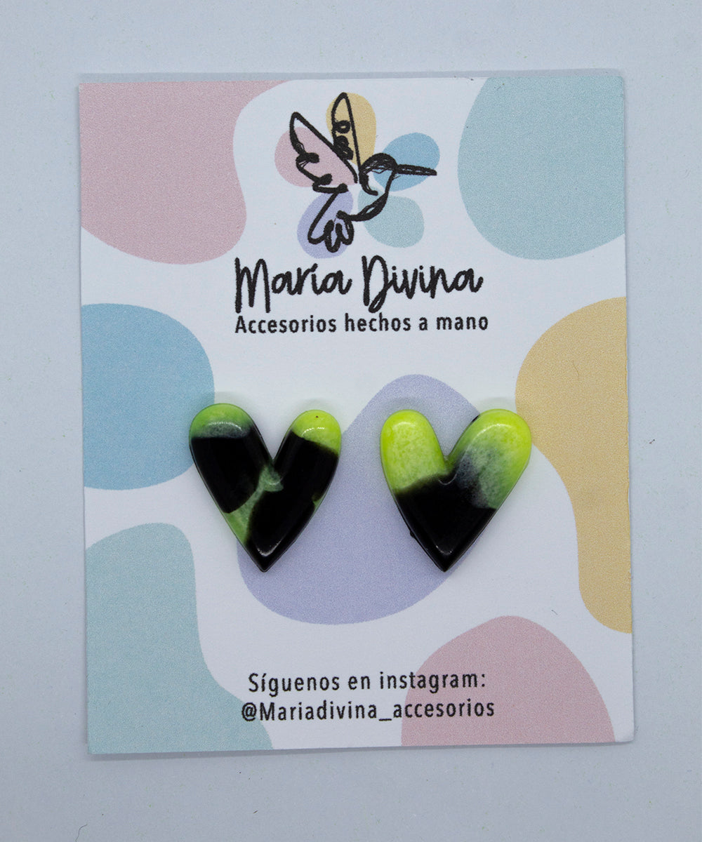 Aros corazón neon amarillo y negro