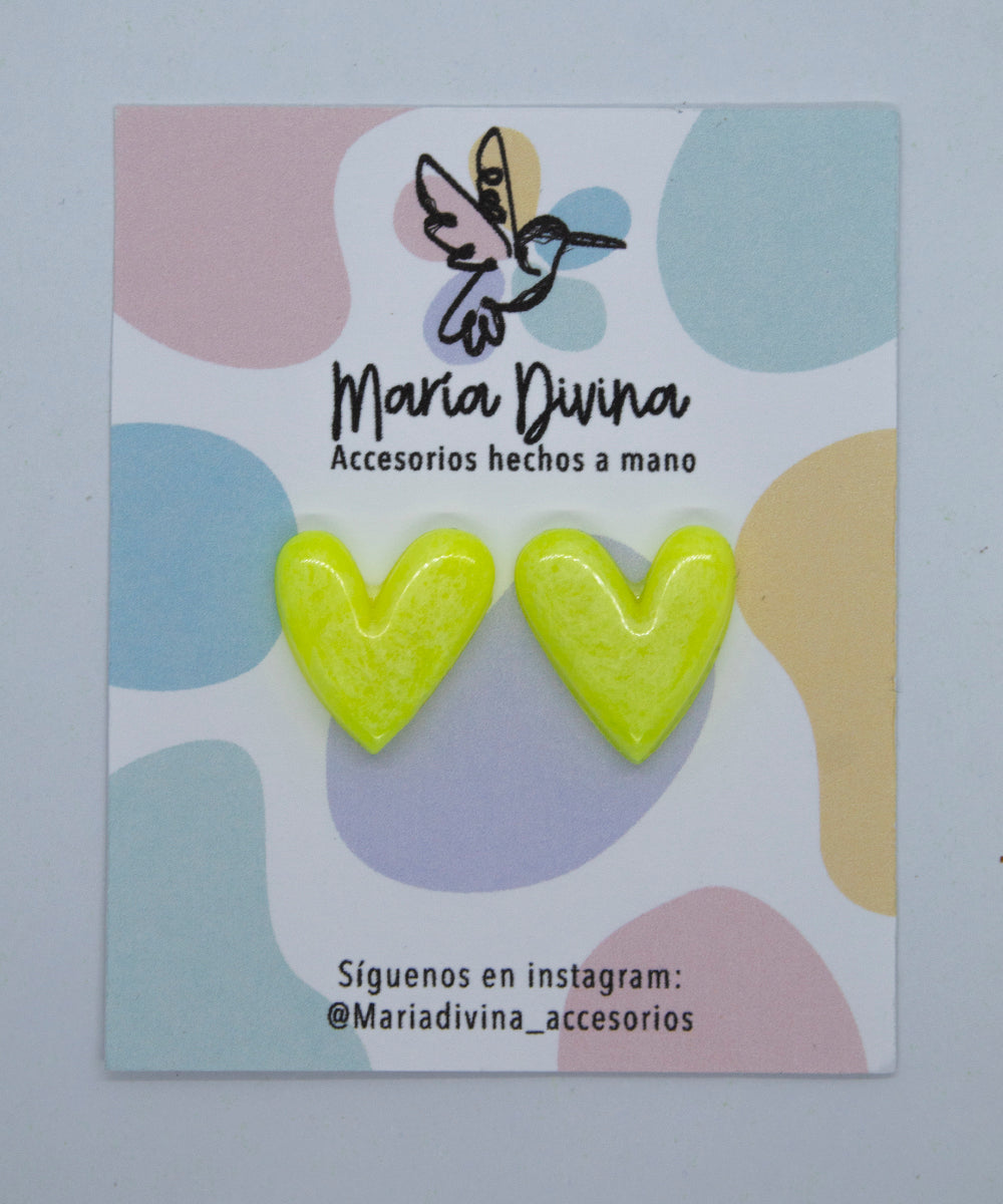 Aros corazón neon amarillo