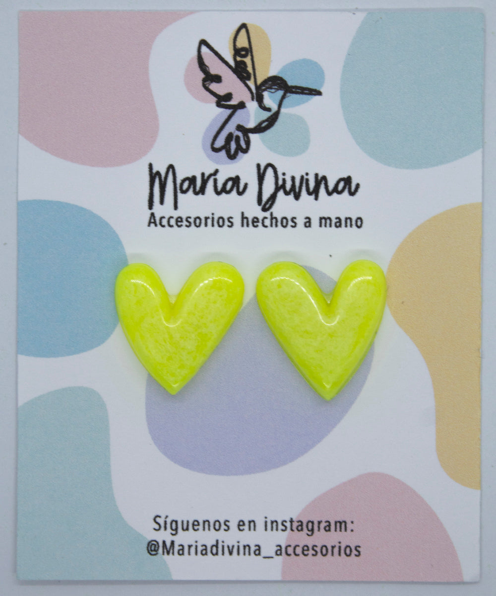 Aros corazón neon amarillo