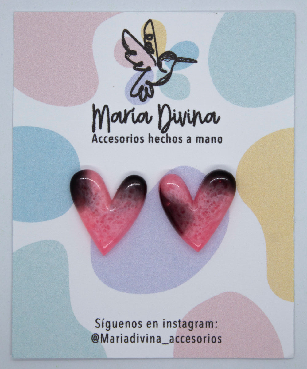 Aros corazón rosado y negro