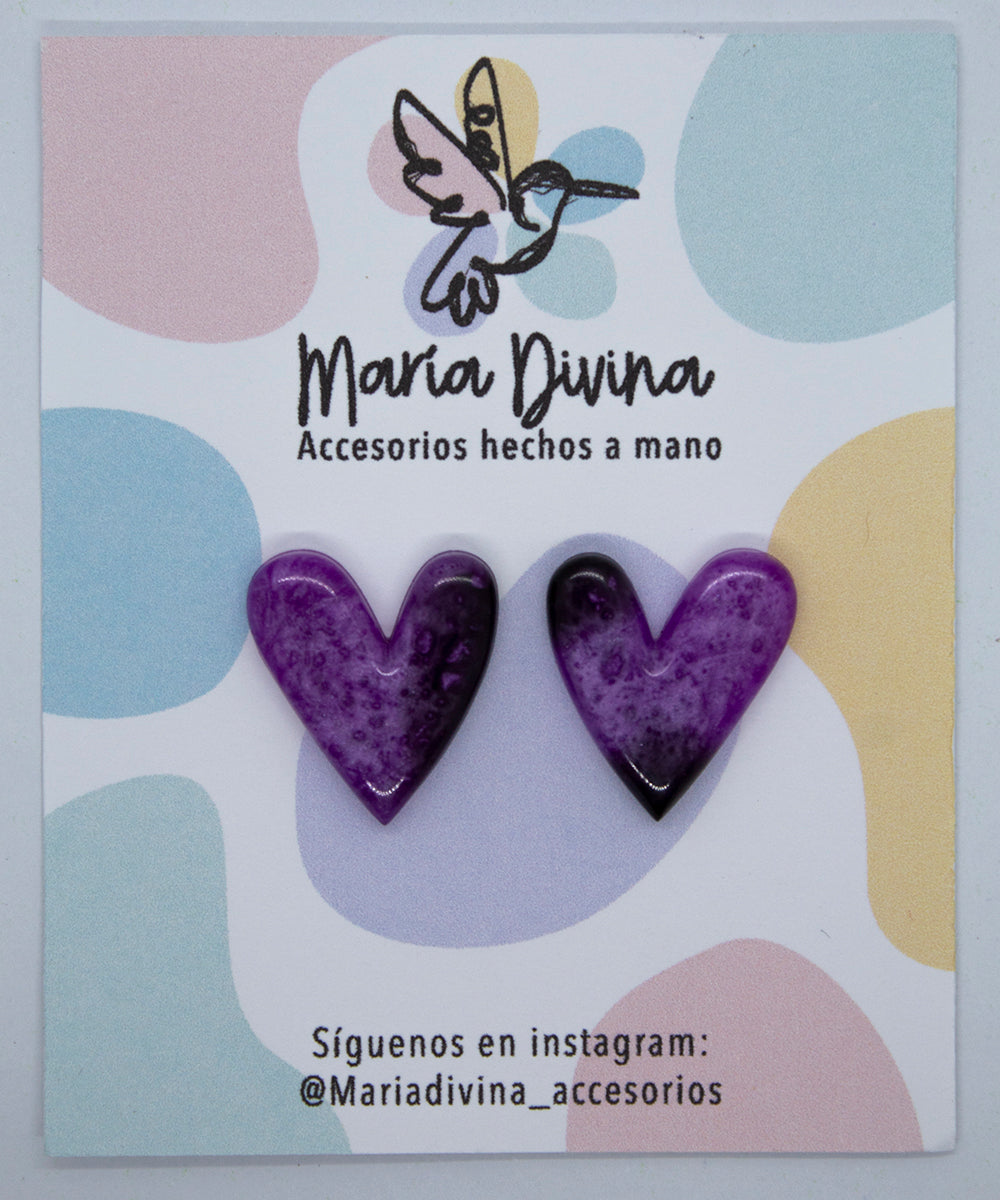 Aros corazón morado y negro #2