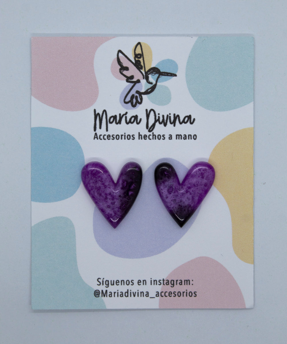Aros corazón morado y negro #2