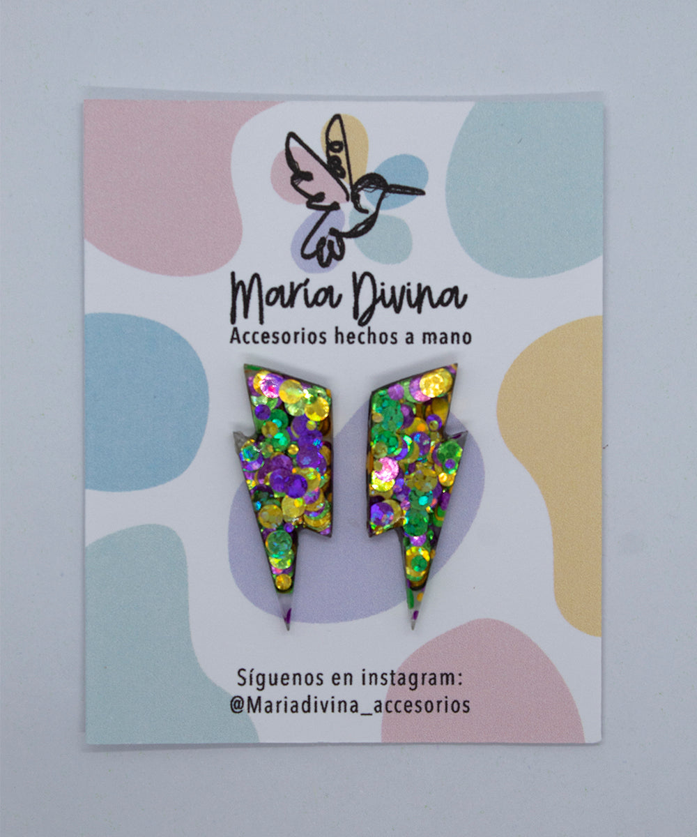 Rayos mini glitter morado, verde y amarillo