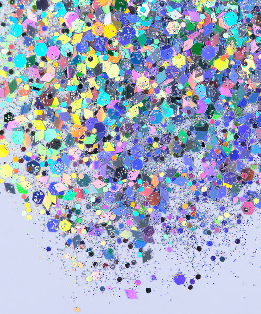 Glitter Chunky hexagonal plateado holográfico