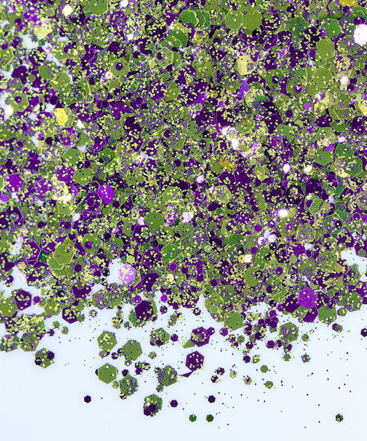 Glitter Chunky hexágonos verde y morado