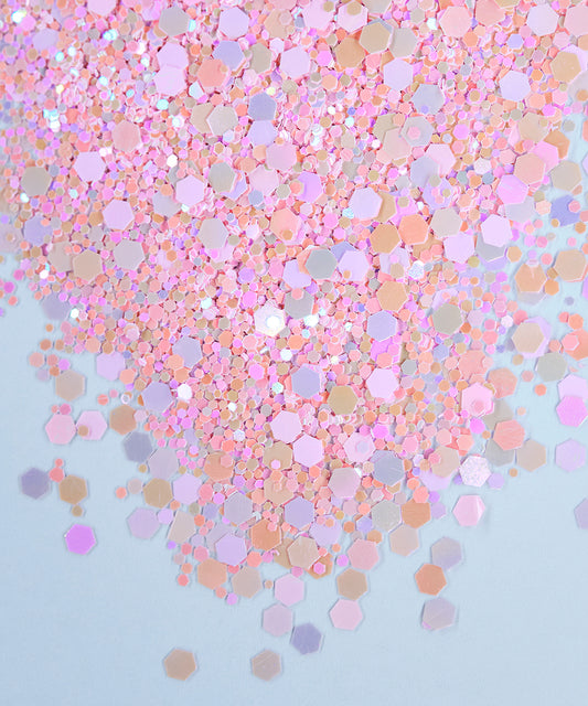 Glitter Chunky hexágonos rosados
