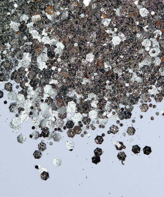 Glitter Chunky hexágonos plateado