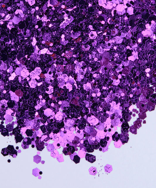 Glitter Chunky hexágonos morado