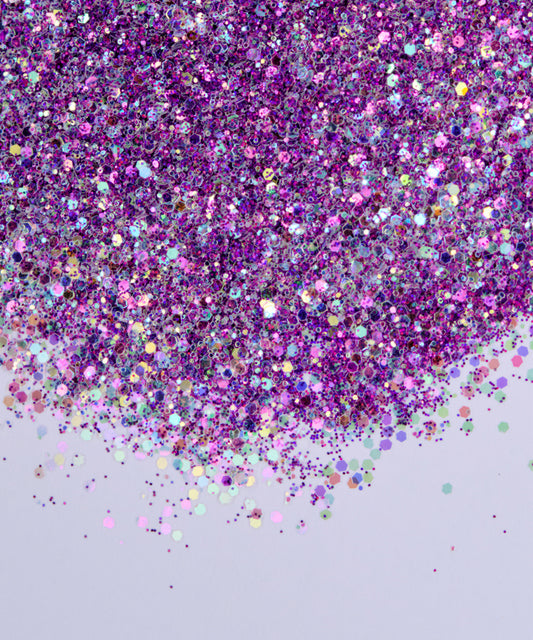 Glitter Chunky hexágonos pequeño morado