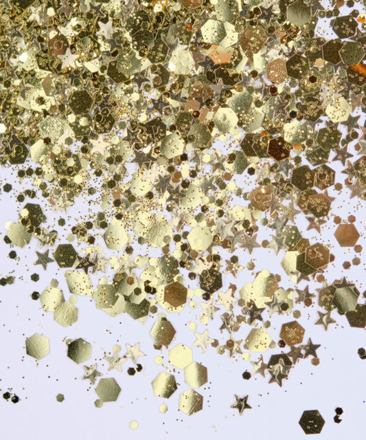 Glitter Chunky hexagonal y estrellas dorado