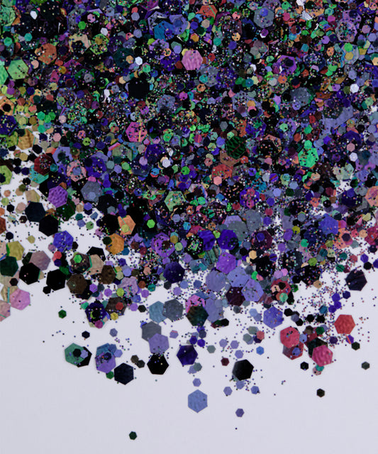 Glitter Chunky hexágonos de distintos tamaños oscuro