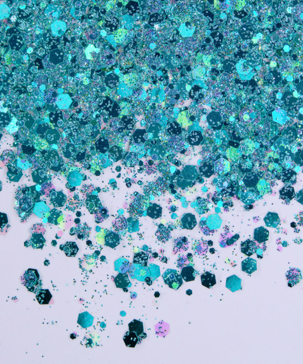 Glitter Chunky hexágonos turquesa