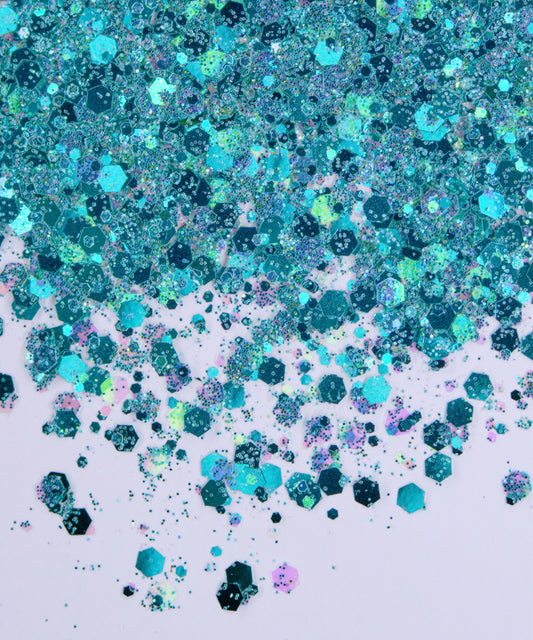 Glitter Chunky hexágonos turquesa