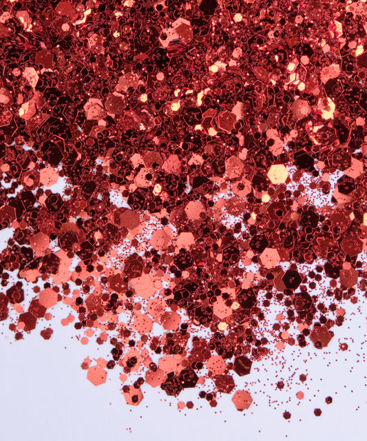 Glitter Chunky hexágonos distintos tamaños rojo