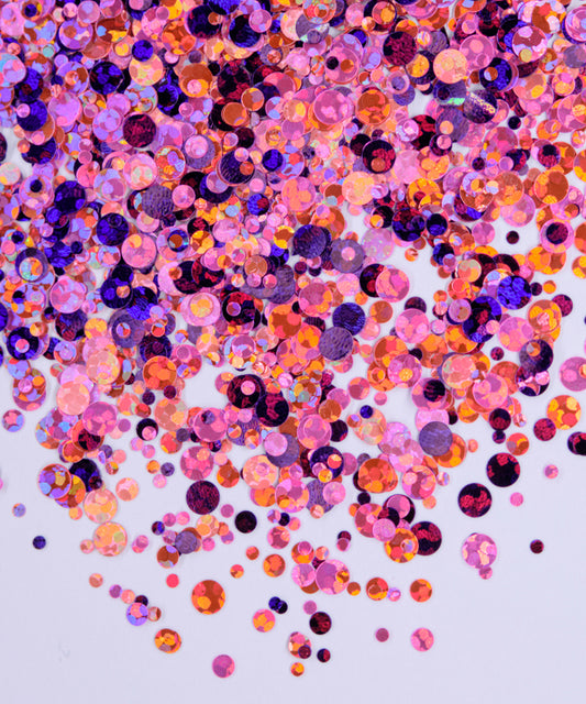 Glitter Chunky circulos rosado coral y morado