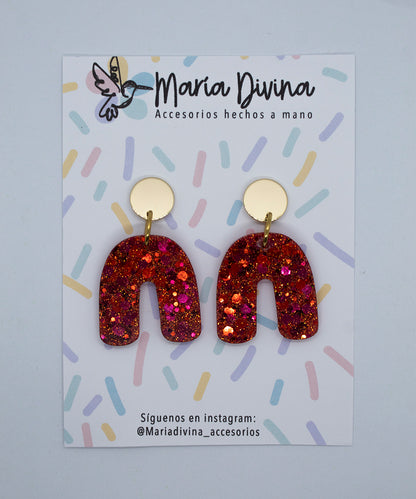 Aros arco glitter rojo