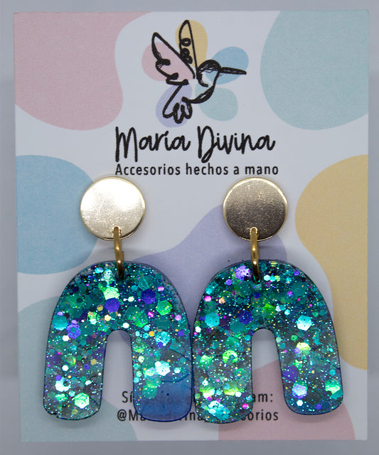 Aros arco glitter turquesa