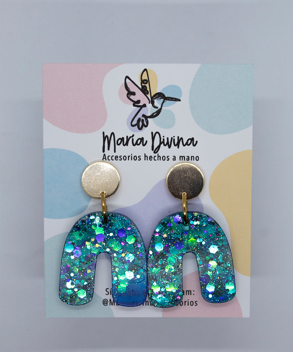 Aros arco glitter turquesa
