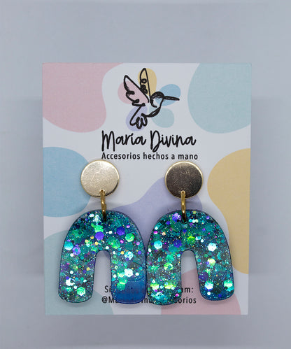 Aros arco glitter turquesa