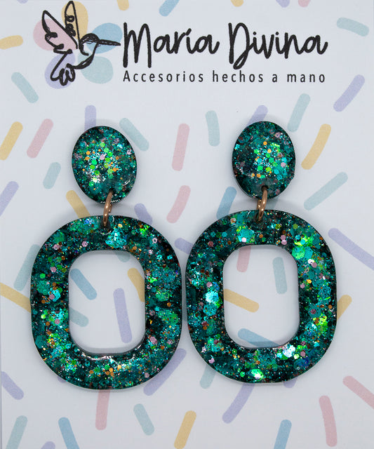Aros argollas medianas glitter verde