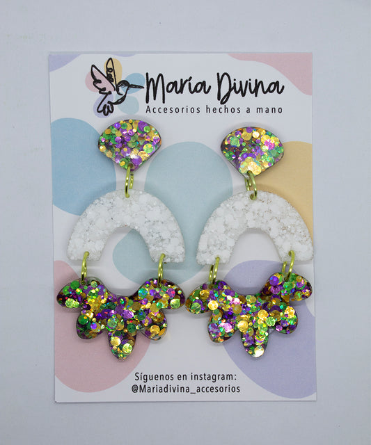 Aros colgantes largos con glitter