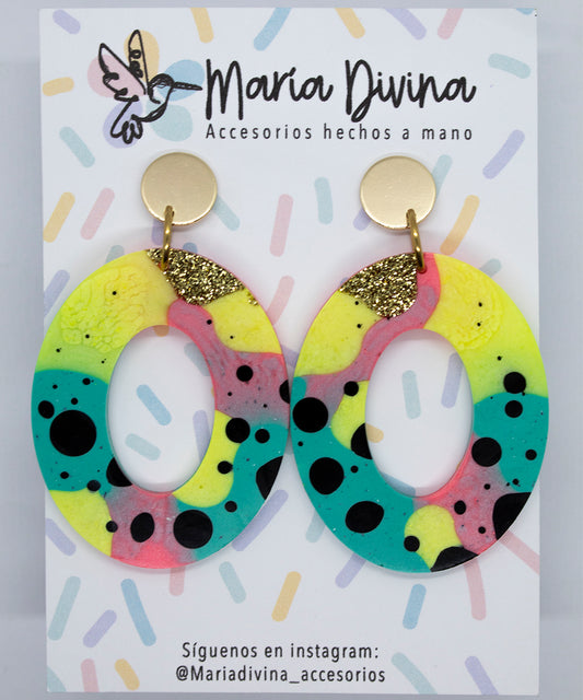Aros argolla grandes multicolor base bañada en oro