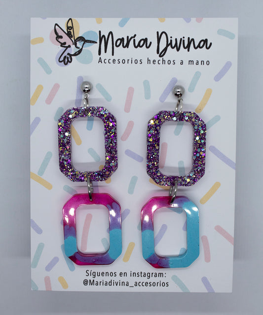 Aros cadenas multicolor, base bañada en plata