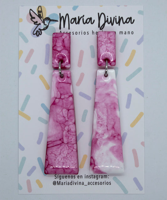 Aros extra largos colgantes rosados y blancos