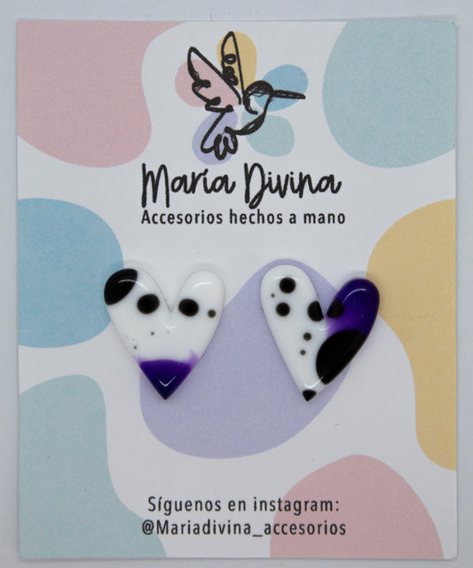 Aros corazón blanco, morado y negro #1