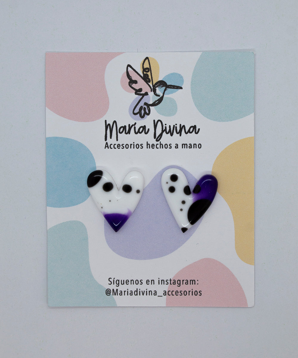 Aros corazón blanco, morado y negro #1