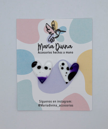 Aros corazón blanco, morado y negro #1