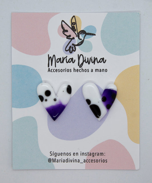 Aros corazón blanco, morado y negro #2