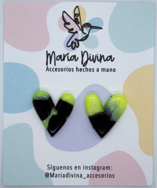 Aros corazón neon amarillo y negro