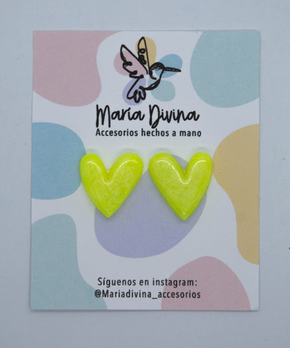 Aros corazón neon amarillo