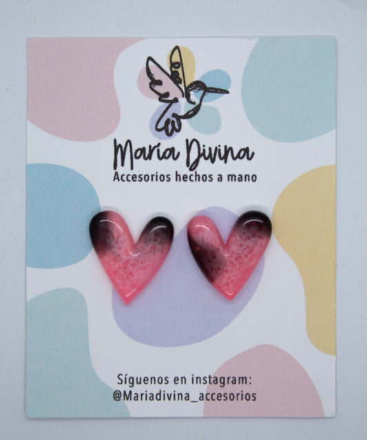 Aros corazón rosado y negro