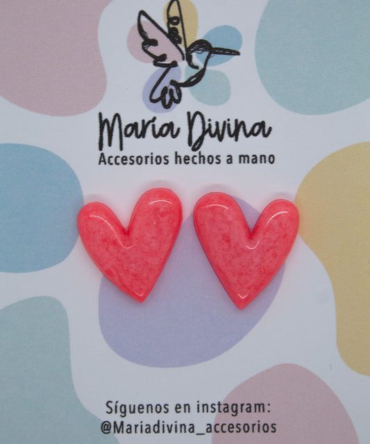 Aros corazón neon rosado