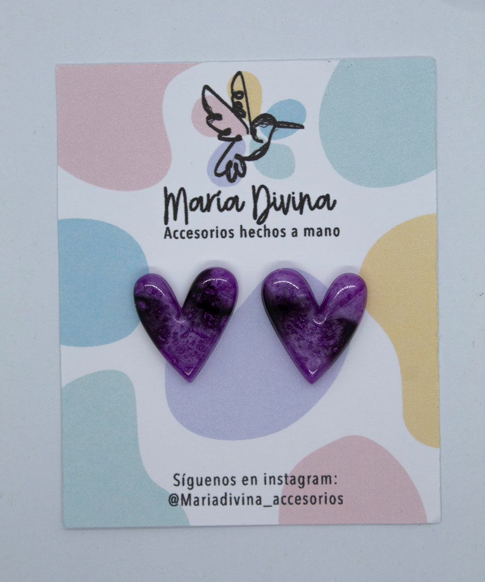Aros corazón morado y negro #1