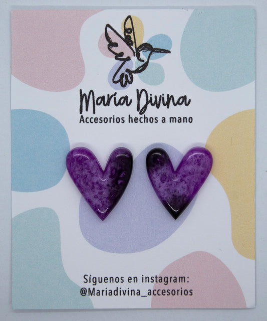Aros corazón morado y negro #2