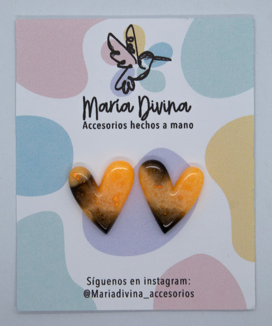 Aros corazón neon naranjo y negro